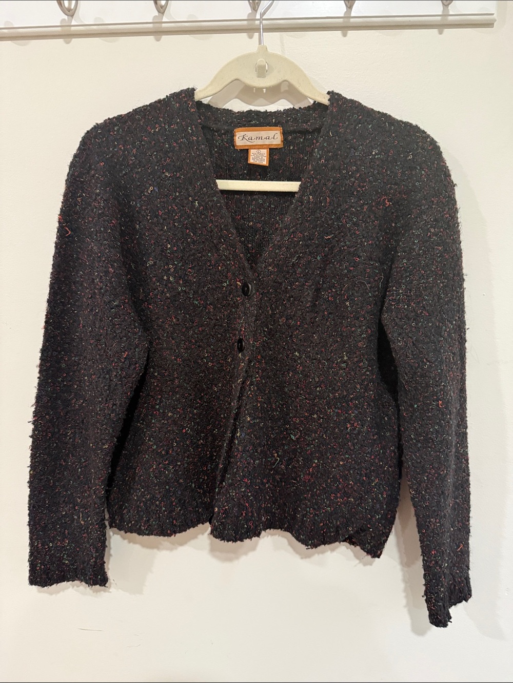 Vintage Black Flecked V-Neck Button Cardigan - Women